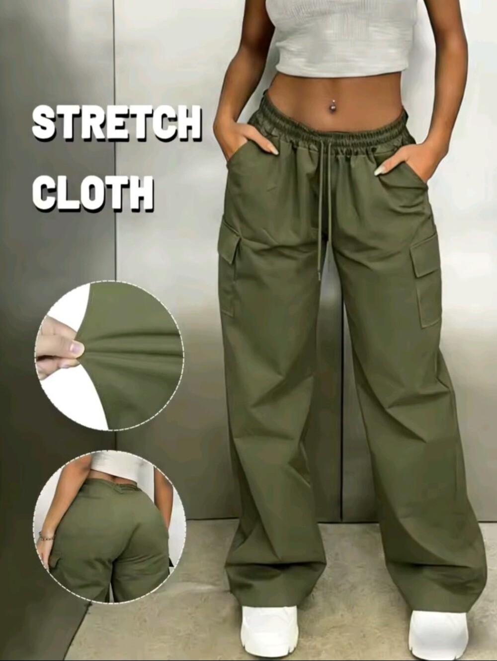 Women's High Waisted Stretch Cargo Pants Wide Leg Trousers Fall Outfit